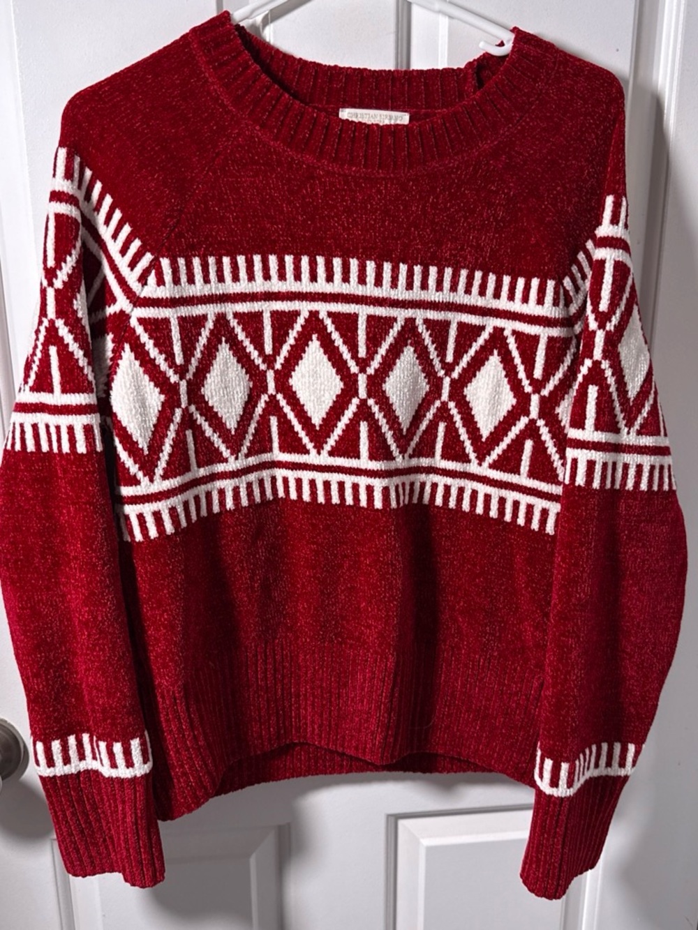 Christian Siriano Red & White Fair Isle Crewneck Sweater